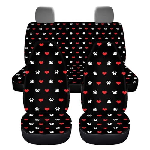 Howilath 4-Piece Dog Paw Love Car Seat Cushion Cover Universal Fit Front Back Seat Cushion Protectors Auto Accessories, Easy to Install - color: Dog Paw Love