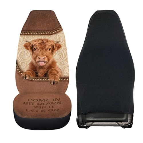2 Pieces Car Front Seat Covers Highland Cow Print Auto Seat Protector for Cars Front Seats High Back Seats Cover for SUV, Universal Fits, Brown - color: Brown - Highland Cow