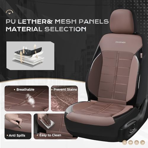 Coverado Front Seat Leather Covers, Full Leather Construction with Carbon Fibre Weave, Universal Fit for Most Cars SUV Trucks (Coffee) - color: Coffee, size: Front