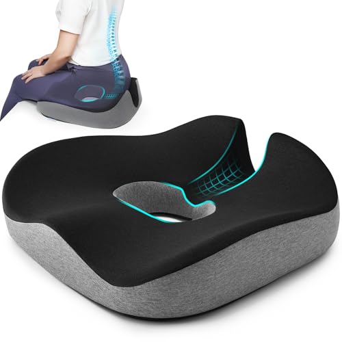 Concave U Surface Donut Pillow for Tailbone Pain Cradle Tailbone Reducing Pressure on Pelvis- Hemorrhoid Pillow for Office, Car, Home Seat-Gray (Black/Gray)