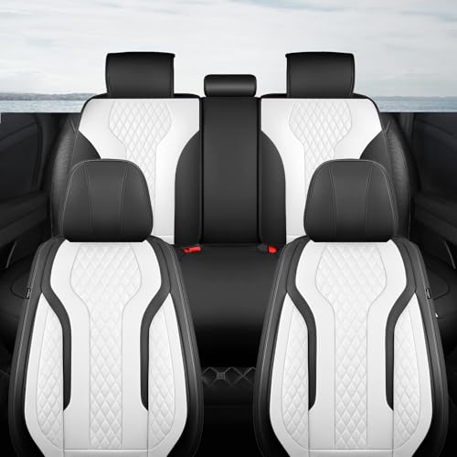 Leather Car Seat Covers Full Set, Breathable Faux Leather Seat Covers for Cars SUV Sedan Waterproof Blackwhite - color: Blackwhite