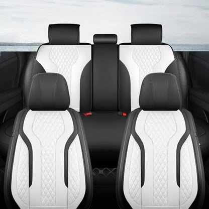 Leather Car Seat Covers Full Set, Breathable Faux Leather Seat Covers for Cars SUV Sedan Waterproof Blackwhite - color: Blackwhite