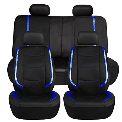 FH Group Full Set Faux Leather Car Seat Covers - Universal Fit, Low Back Front Seat Covers, Airbag Compatible, Split Bench Rear Seat Cover for SUV, Sedan, Blue - color: Blue, style: Seat Covers