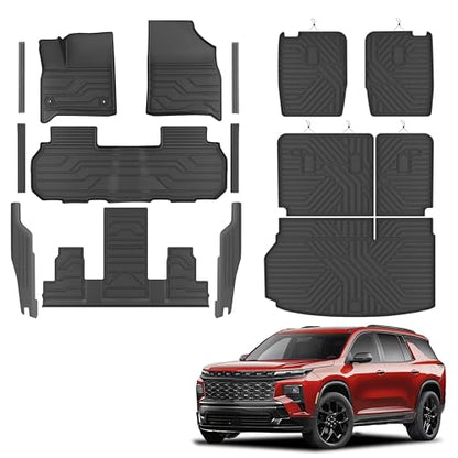 KARPAL Floor Mats for 2024 2025 2026 Chevy Traverse 7 Seats & 2025 2026 Buick Enclave 7 Seats Captain Chairs, All-Weather TPE Custom Fit Floor Liners Car Accessories - style: 2024-2026 | For Chevy Traverse | Full Set