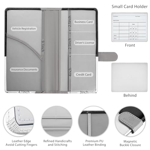Vehicle-Glove-Box-Organizer,Car-Registration-and-Insurance-Holder with Magnetic Closure Leather-Car-Insurance-Holder for Cards Auto Car Wallet Essential Driver License