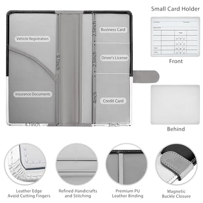 Vehicle-Glove-Box-Organizer,Car-Registration-and-Insurance-Holder with Magnetic Closure Leather-Car-Insurance-Holder for Cards Auto Car Wallet Essential Driver License