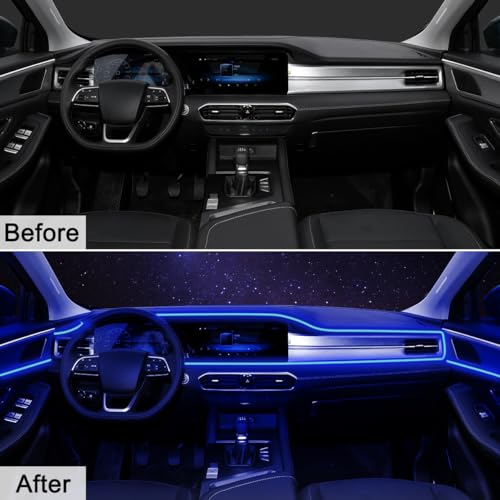 Interior Car LED Strip Lights with Wireless APP & Remote Control, RGB 2 in 1 Car Ambient Lighting Kit with 158 Inches Fiber Optic, Inside Neon Dash Strip with Music Mode