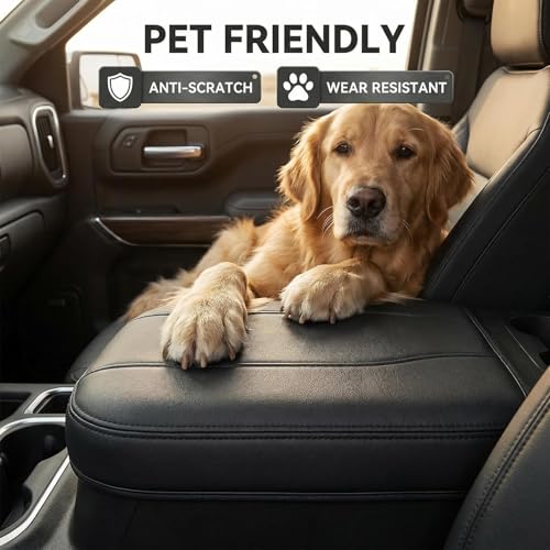 Center Console Armrest Cover Compatible with Chevy Silverado & GMC Sierra 2019-2026, Yukon & Tahoe & Suburban 2021-2026, for Console Bucket Seat Only, Middle Console Cover, Anti-Scratch - size: For 2019- 2026 bucket seat cosnole