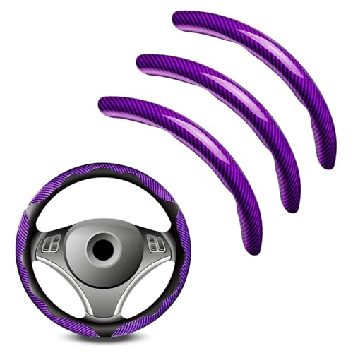3pcs Universal Carbon Fiber Steering Wheel Cover - Anti-Slip & Segmented Design, Universal 99% Durable Steering Wheel Protector for Men and Women, Car Interior Accessory (Purple)