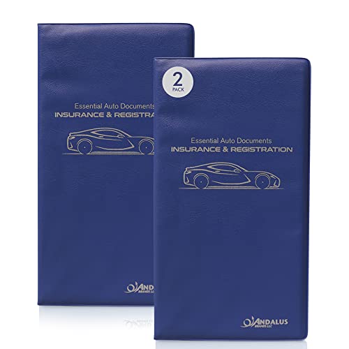 Andalus Auto Registration & Insurance Card Holder Pack of 2, Waterproof Essential Car Registration Holder with Hook & Loop Closure, Perfect for Every Vehicles Glove Boxes (Blue - 9.5" x 5.15") - color: Blue