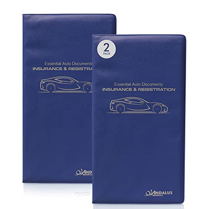 Andalus Auto Registration & Insurance Card Holder Pack of 2, Waterproof Essential Car Registration Holder with Hook & Loop Closure, Perfect for Every Vehicles Glove Boxes (Blue - 9.5" x 5.15") - color: Blue