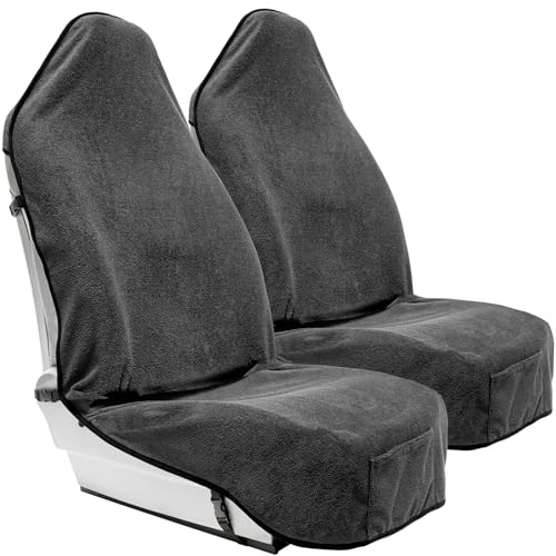 Season Guard Towel Seat Cover, Waterproof Car Seat Protectors for Gym, Workout & Active Lifestyle, Universal Fit for Car SUV Truck Van, Non-Slip 3 Strap Design, Machine Washable, 2 Pack Grey - color: 2pcs Front Grey