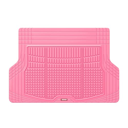 MotorTrend FlexTough Rear Cargo Mat – Heavy-Duty Trimmable Rubber Trunk Mat, Universal All-Weather Cargo Liner for Cars, SUVs & Trucks, Flexible Non-Slip Automotive Floor (Pink) - color: Pink