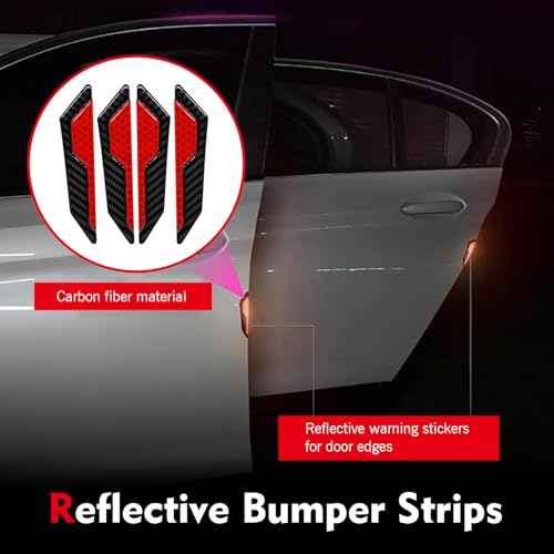 4 PCS Car Door Edge Guard Stickers, 4.72" x 1.18" Reflective Anti-Collision Car Side Strips, Self-Adhesive Waterproof Paint Protection Decals, Universal for Cars Trucks SUVs (Red) - color: Red