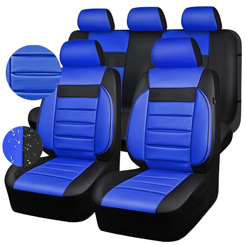 CAR PASS Leather Seat Covers Full Set Universal Water Resistant 3D Foam Back Support, Luxury Comfort Automotive 5 Seat Covers All Season Fit for SUV,Sedan,Van, Airbag Compatible Elegance(Blue Black) - color: Black and Blue