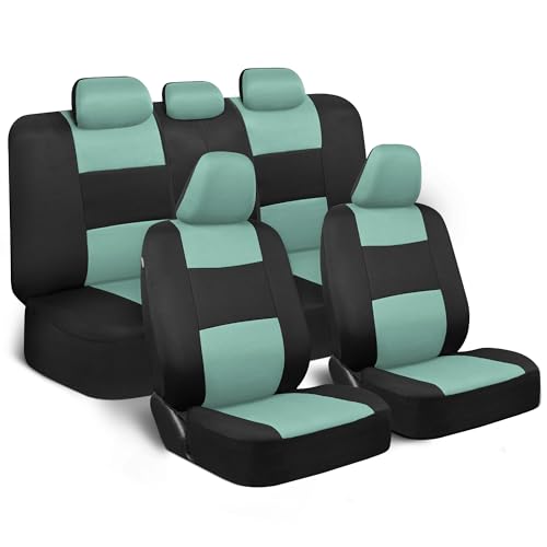 BDK PolyPro Car Seat Covers Full Set in Mint on Black – Front and Rear Split Bench Seat Covers Accessories for Auto Trucks Van SUV,Easy to Install - color: Mint