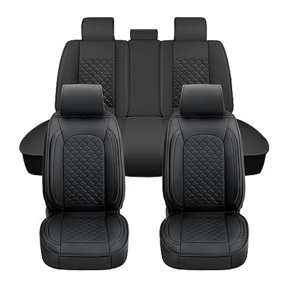 Elantrip Car Seat Cover Full Set Luxury Faux Leather with Diamond Quilted Design, Waterproof, 5mm High Elasticity Foam Suitable for Cars Trucks and Suvs Black - size: Full Seat Cover Set