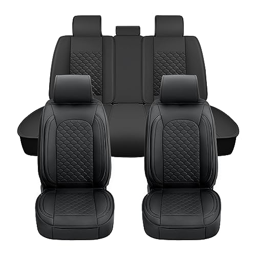 Elantrip Car Seat Cover Full Set Luxury Faux Leather with Diamond Quilted Design, Waterproof, 5mm High Elasticity Foam Suitable for Cars Trucks and Suvs Black - size: Full Seat Cover Set