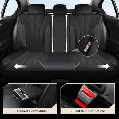 Coverado Car Seat Covers Full Set, Automotive Seat Covers 5-piece, Leather Car Protectors 5 Seats, Black Auto Seat Covers Spill-Proof Design Universal Fit for SUV, Vans, Sedan, Truck