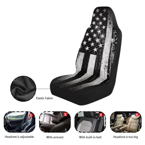 Howilath Black American Flag Car Front Seat Cover 2 Pack Anti-Slip Seat Protector Cushion Covers Auto Accessories Fit Most Vehicle - color: Black American Flag
