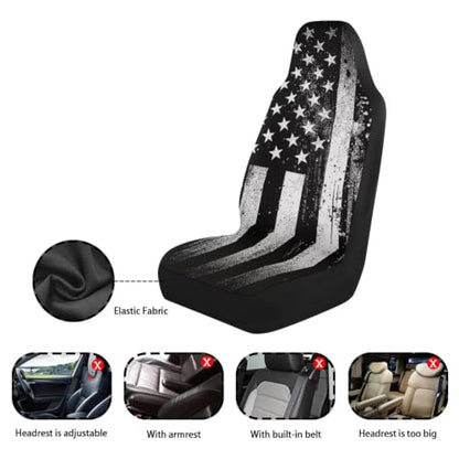 Howilath Black American Flag Car Front Seat Cover 2 Pack Anti-Slip Seat Protector Cushion Covers Auto Accessories Fit Most Vehicle - color: Black American Flag
