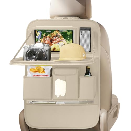 Car Seat Organizers,Multi-functional Back Seat Protectors, Storage Pouches, and Tray Holders (for Cars, Kids, Seat Back and Rear Seats) (Plain Beige, 1 Pcs) - color: Plain Beige, size: 1 Pcs