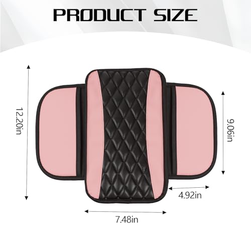 wuyaoyao Car Center Console Cover, 12.2"×7.5" Waterproof Leather Auto Armrest Cover Protector with Side Pockets, Stylish Comfortable Vehicle Arm Rest Box Cushion Pad, Car Accessories (Pink) - color: Pink