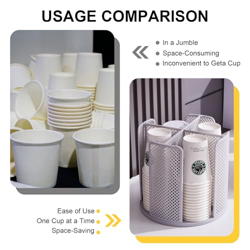 Coffee Cup Dispenser,360°Rotating Paper Cup Dispenser,Cup Holder with 4 Compartments Removable,Cup Dispenser Countertop,Disposable Paper & Plastic Cups,for Restaurant,Coffee Station,Bar,Office - color: Gray