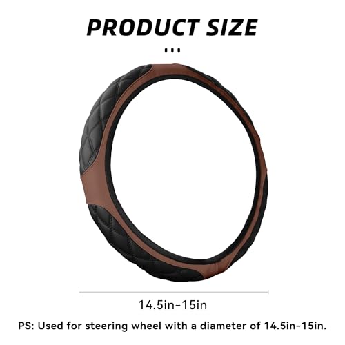 15 Inch Car Leather Steering Wheel Cover, Automotive Accessories Elastic Breathable Anti-Slip Soft Wheel Protector Fits Men and Women, Suitable for SUVs, Trucks, Vehicles and RVs (Brown) - color: Brown