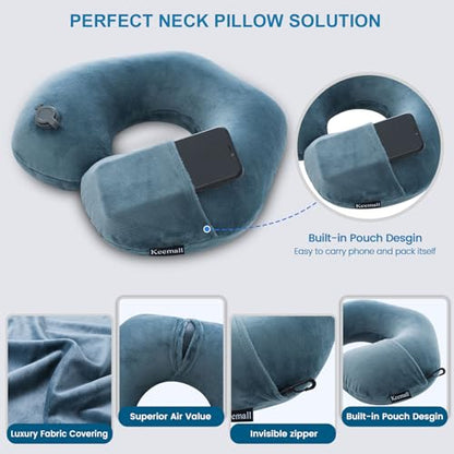 Keemall 2Pack Inflatable Travel Neck Pillow for Airplane Train Car Washable Pillowcase U Shaped Office Napping Pillow - color: Deep Grey-2 Pack, size: Medium