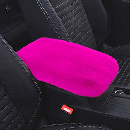 6pcs in 1 Set Soft Fluffy Car Steering Wheel Cover Faux Wool Auto Center Armrest Cove & Gear Shift Cover & Handbrake Cover & 2pcs Seat Belt Shoulder Pads Warm Winter Universal Fit for 15 Inch - color: Rose red