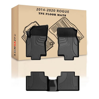 AOMSAZTO Car Floor Mats Custom Fit for 2020 2019 2018 2017 2016 2015 2014 Nissan Rogue(Not for Rogue Sport),All-Weather Floor Mat Liners Front & Rear Row Full Set Liner Non-Slip TPE Odourless, Black - style: 10)14-20 Rogue Floor Mats