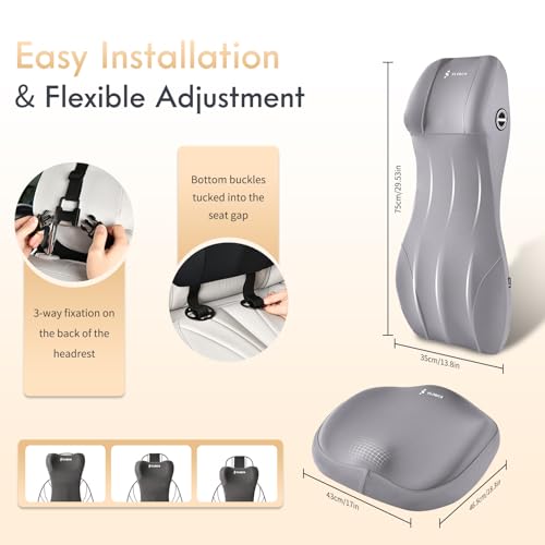 Car Seat Cushion and Lumbar Support Headrest Pillow Memory Foam Seat Cushion Ergonomic 2-in-1 Car Neck Pillow & Back Support for Car Truck Seat Long Driving Sciatica Tailbone Pain Relief, Gray - color: Gray, size: Seat Cushion + 2-in-1 Lumbar&headrest Pil