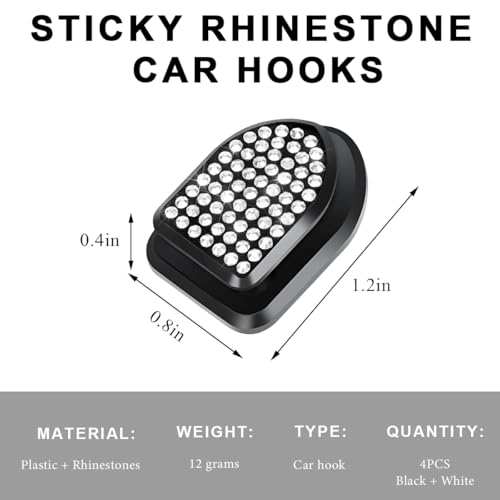 4 PCS Bling Car Mini Hooks, Cute Rhinestone Adhesive Back Seat Auto Hangers, Multifunctional Crystal Hanging Storage Hook for Vehicle Dashboard Wall Hat Coat Towel Key (Black+White) - color: Black+White