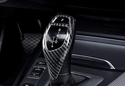 iJDMTOY Glossy Black Carbon Fiber Pattern Shift Knob Cover Shell Compatible with BMW Fxx 2 3 4 5 6 Series X3 X4 X5 X6 Performance Sports Shifter