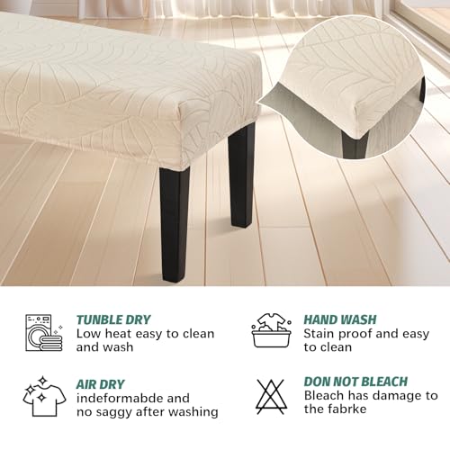 FUANGUI Waterproof Bench Cover, Stretch Jacquard Dining Bench Cover for bedrooms, Living Rooms, Kitchens, Protector Chair Bench Piano Bench Seat Covers Stool Slipcover Removable, Washable - Beige - color: Jacquard Beige