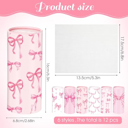 Outus 12 Pcs Bow Car Tissues Cylinder Holder with 3 Ply Facial Tissue Bulk Pink Bow Ribbon Round Tissue Holder Travel Tissues Boxes Container for Car Cup Wedding Birthday Party - style: Bow