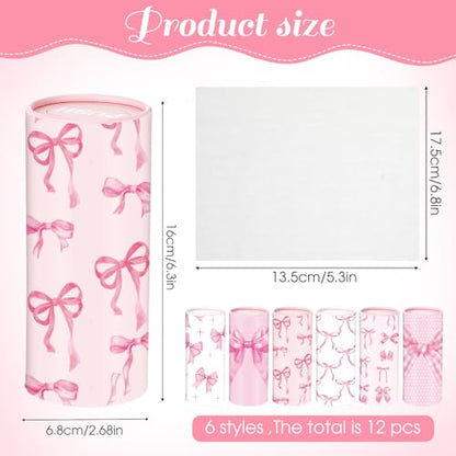 Outus 12 Pcs Bow Car Tissues Cylinder Holder with 3 Ply Facial Tissue Bulk Pink Bow Ribbon Round Tissue Holder Travel Tissues Boxes Container for Car Cup Wedding Birthday Party - style: Bow