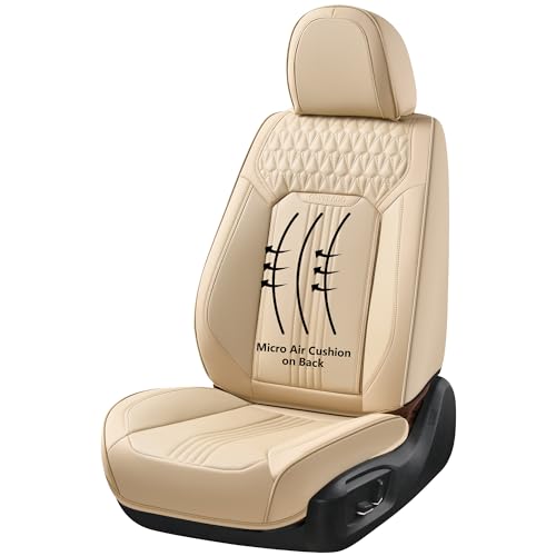 Coverado Seat Covers, Car Seat Covers Front Seats, Beige Seat Cover, Waterproof Car Seat Cushion, Front Car Seat Covers Leatherette Car Seat Protector Universal Fit Most Cars - color: Air Backrest-Beige, size: Front