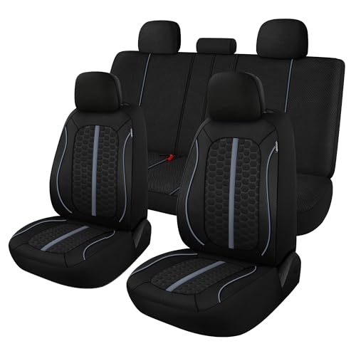 Breathable Premium Car Seat Covers Full Set，3D Air-Mesh Seat Covers for Cars，Comfortable Safety Airbag Compatible，Universal for Most Cars Sedan Truck SUV(Black/Gray) - color: Black/Gray, size: Full Set