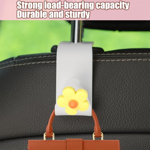4 PCS Car Headrest Hook, Multifunctional Flower Vehicle Seat Back Storage Hook, Cute Automotive Seatback Organizer Hanger for Purse Grocery Bag Handbag, Universal Fit (Beige/Yellow) - color: Beige/Yellow