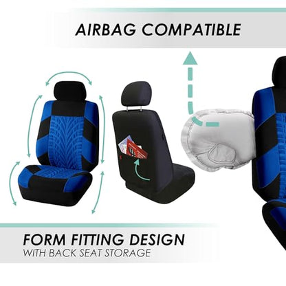 FH Group Three Row Set 7 Seater Blue Travel Master Car Seat Covers, Airbag and Split Rear Car Seat Cover Universal Fit Interior Accessories for Cars Trucks & SUV Automotive Seat Covers - color: Blue