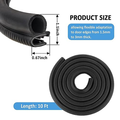 10Ft Car Door Seal Strip,U-Shaped Automotive Weather Stripping Rubber Seal Strip with Metal Clips,Universal Push-in Car Door Edge Guards Fits Car Truck Boat RV Home (10Ft) - color: 10Ft