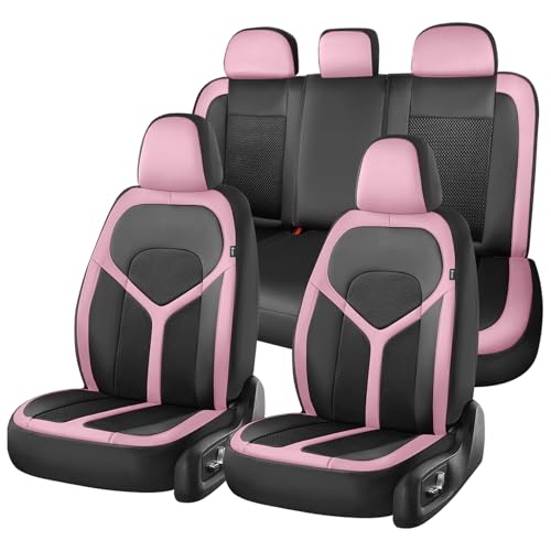 Car Seat Covers Full Set, Universal Seat Cover 5 Seats, Automotive Seat Covers with Mesh Leather, Waterproof Car Seat Protector, Breathable Car Seat Cushion for Most Car SUV Truck, Pink - color: Pink, size: Full set