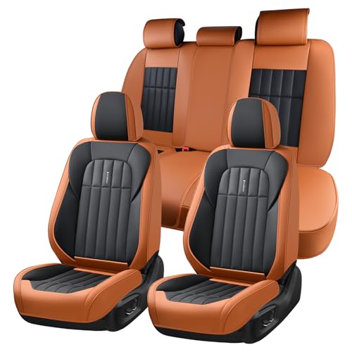 FLORICH Leather Seat Cover, Car Seat Covers Full Set, Waterproof Car Seat Protectors 5 Seats, Front and Rear Seat Covers for Cars, Automotive Seat Protector Fit for Most Cars SUV Trucks - BrownBlack - color: BrownBlack, size: FullSet