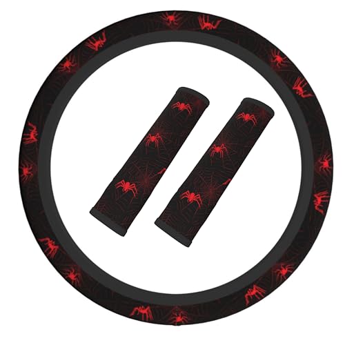 Halloween Steering Wheel Cover Elastic Non-Slip Car Steering Wheel Covers with Seat Belt Shoulder Pad for Women Men - color: Halloween