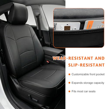 Car Seat Bottom Cover, Scratch Resistant Leather Auto Front Seat Protector with Storage Pocket, Anti-Slip Seats Cushion Covers for Sedans SUVs Trucks, Car Accessories