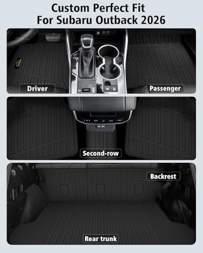 Floor Mats Custom for Subaru Outback 2026 Trunk Mat with Backrest Mat All Weather TPE Full Set Liners Cargo Protector for Outback 2026 Accessories, Black - size: For Subaru Outback 2026