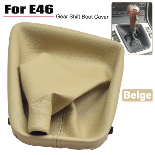 Manual Gear Shift Knob Black Leather Shifter Boot Cover Gaiter with Frame for B-mw E30 E36 E39 E46 E81 E82 E87 E88 E90 E91 E92 E93 (E46 Beige) - size: E46 beige
