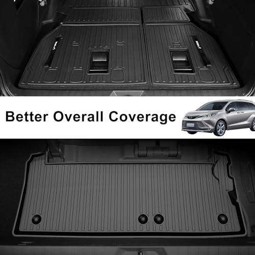 IKABEVEM 2021-2025 2026 Sienna Cargo Liner & Backrest Mat Fit for Toyota Sienna 7/8 Seat (without Spare Tire) - Custom Fit Trunk Mat and 3rd Row Seat Back Mats - All Weather Car Mats for Toyota Sienna - style: (5)Toyota Sienna 2021-2026 Cargo Liner & Back